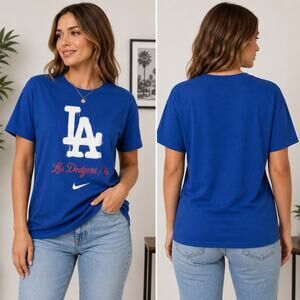 Nike LA Dodgers Blue White Spray Paint Logo T Shirt Women’s Medium Oversized NWT